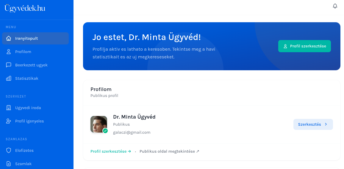 Vezérlőpult képernyőképe